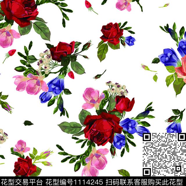 水彩花卉玫瑰花小碎花数码印花华亿平台下载（图片编号: 1114245） - 瓦栏（Walan）
