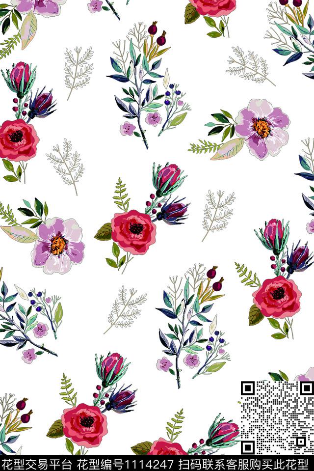 水彩花卉玫瑰花小碎花数码印花华亿平台下载（图片编号: 1114247） - 瓦栏（Walan）