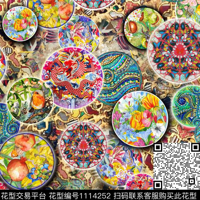 数码华亿平台几何花卉数码印花华亿平台下载（图片编号: 1114252） - 瓦栏（Walan）