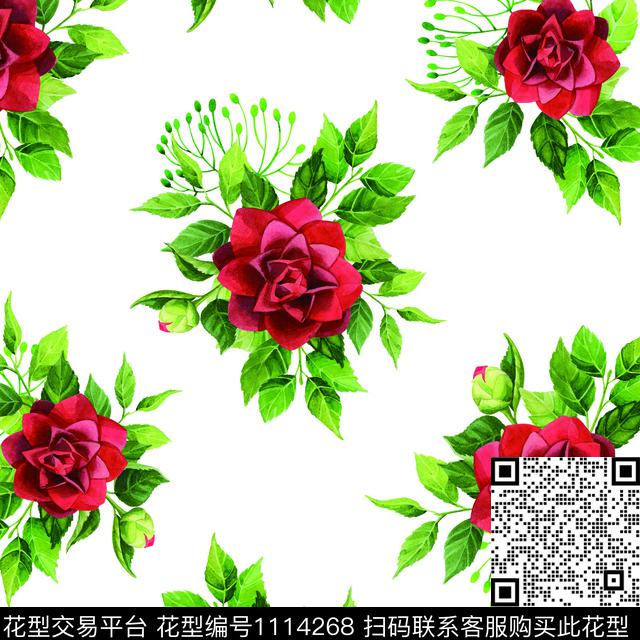 玫瑰花水彩花卉手绘花卉数码印花华亿平台下载（图片编号: 1114268） - 瓦栏（Walan）