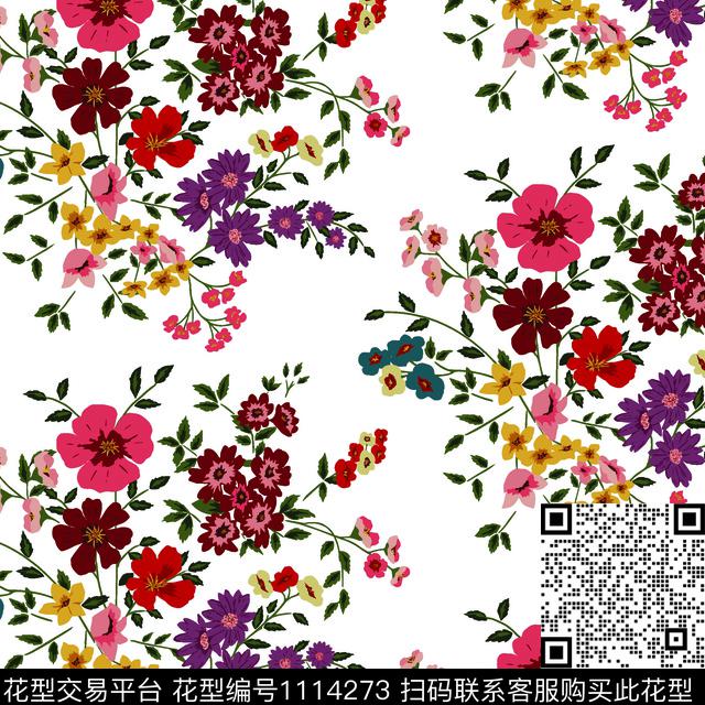 玫瑰花小碎花水彩花卉数码印花华亿平台下载（图片编号: 1114273） - 瓦栏（Walan）