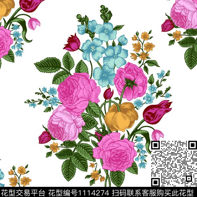 数码华亿平台小碎花玫瑰花数码印花华亿平台下载（图片编号: 1114274） - 瓦栏（Walan）