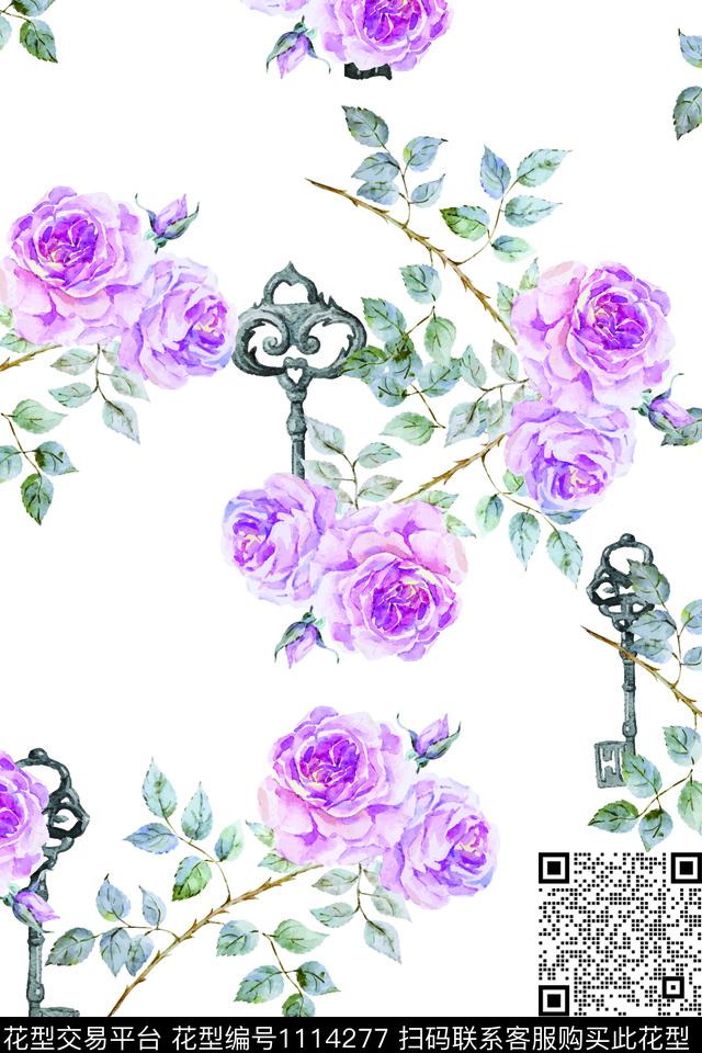 玫瑰花牡丹小碎花数码印花华亿平台下载（图片编号: 1114277） - 瓦栏（Walan）