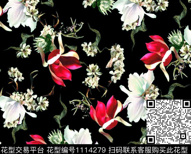 玫瑰花牡丹月季花数码印花华亿平台下载（图片编号: 1114279） - 瓦栏（Walan）