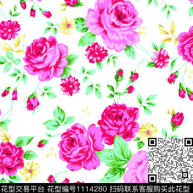 牡丹玫瑰花月季花数码印花华亿平台下载（图片编号: 1114280） - 瓦栏（Walan）