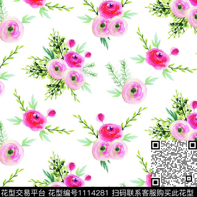 牡丹玫瑰花月季花数码印花华亿平台下载（图片编号: 1114281） - 瓦栏（Walan）