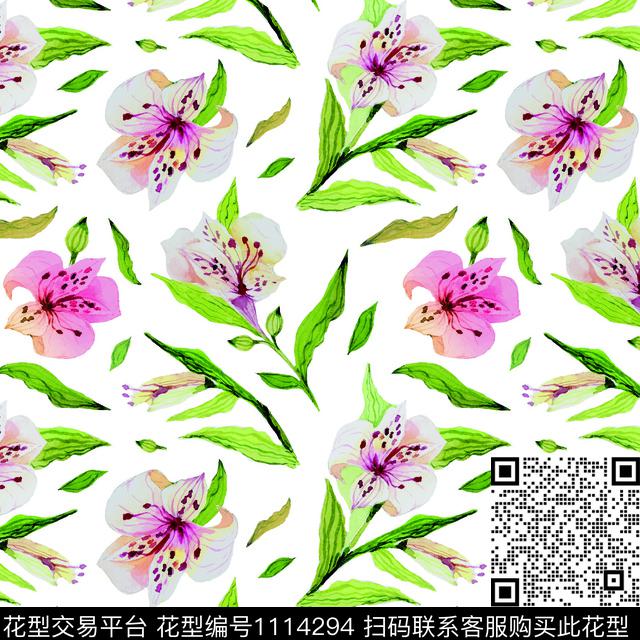 小碎花玫瑰花水彩花卉数码印花华亿平台下载（图片编号: 1114294） - 瓦栏（Walan）