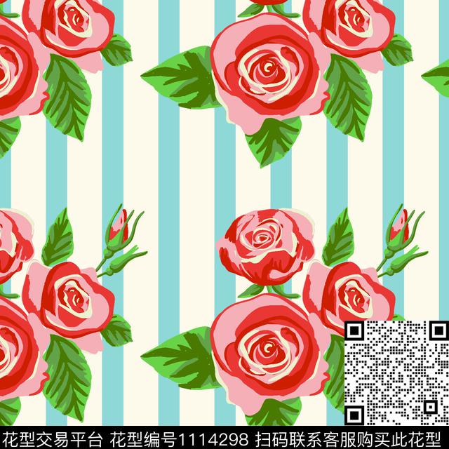 小碎花玫瑰花水彩花卉数码印花华亿平台下载（图片编号: 1114298） - 瓦栏（Walan）
