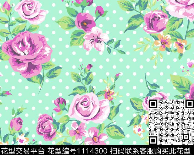 玫瑰花水彩花卉几何花卉数码印花华亿平台下载（图片编号: 1114300） - 瓦栏（Walan）