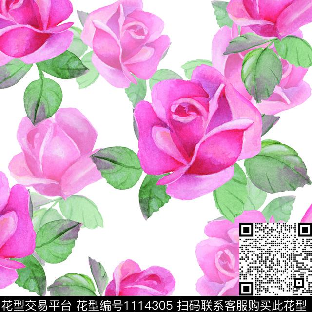数码华亿平台玫瑰花水彩花卉数码印花华亿平台下载（图片编号: 1114305） - 瓦栏（Walan）