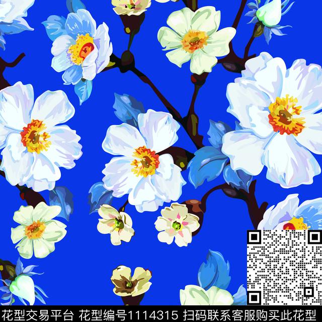 水彩花卉玫瑰花牡丹数码印花华亿平台下载（图片编号: 1114315） - 瓦栏（Walan）