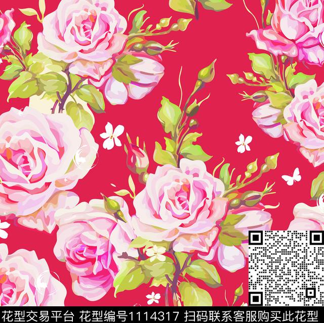 水彩花卉玫瑰花牡丹数码印花华亿平台下载（图片编号: 1114317） - 瓦栏（Walan）