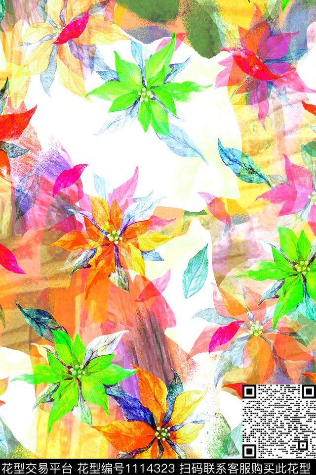 水彩花卉玫瑰花牡丹数码印花华亿平台下载（图片编号: 1114323） - 瓦栏（Walan）