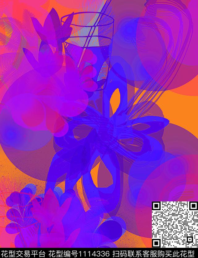 绘画抽象混合拼接数码印花华亿平台下载（图片编号: 1114336） - 瓦栏（Walan）