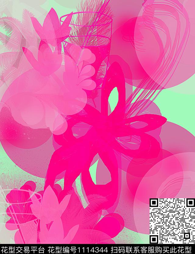 绘画抽象混合拼接数码印花华亿平台下载（图片编号: 1114344） - 瓦栏（Walan）