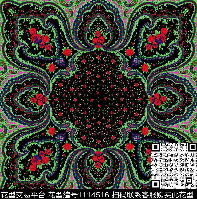 花卉几何大牌风传统印花华亿平台下载（图片编号: 1114516） - 瓦栏（Walan）