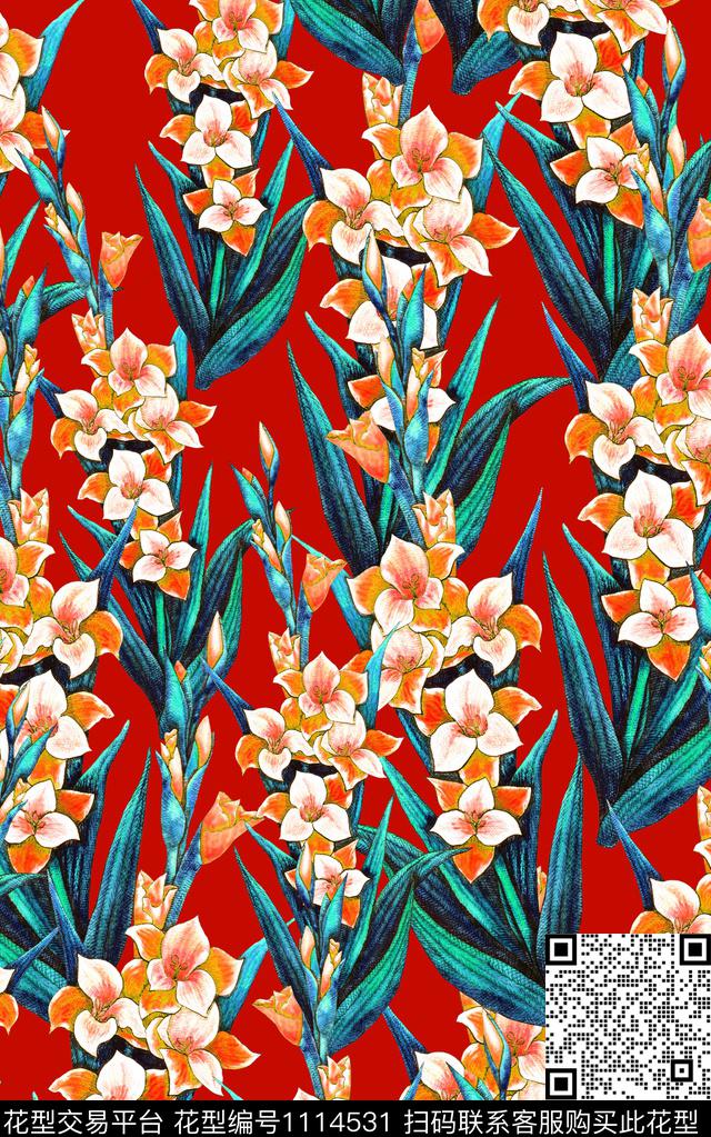 数码华亿平台花卉手绘花卉数码印花华亿平台下载（图片编号: 1114531） - 瓦栏（Walan）