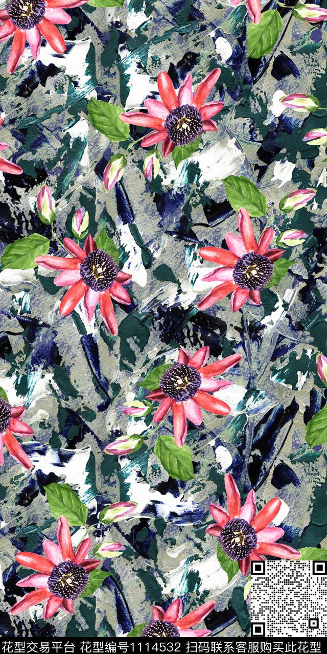 数码华亿平台花卉抽象数码印花华亿平台下载（图片编号: 1114532） - 瓦栏（Walan）