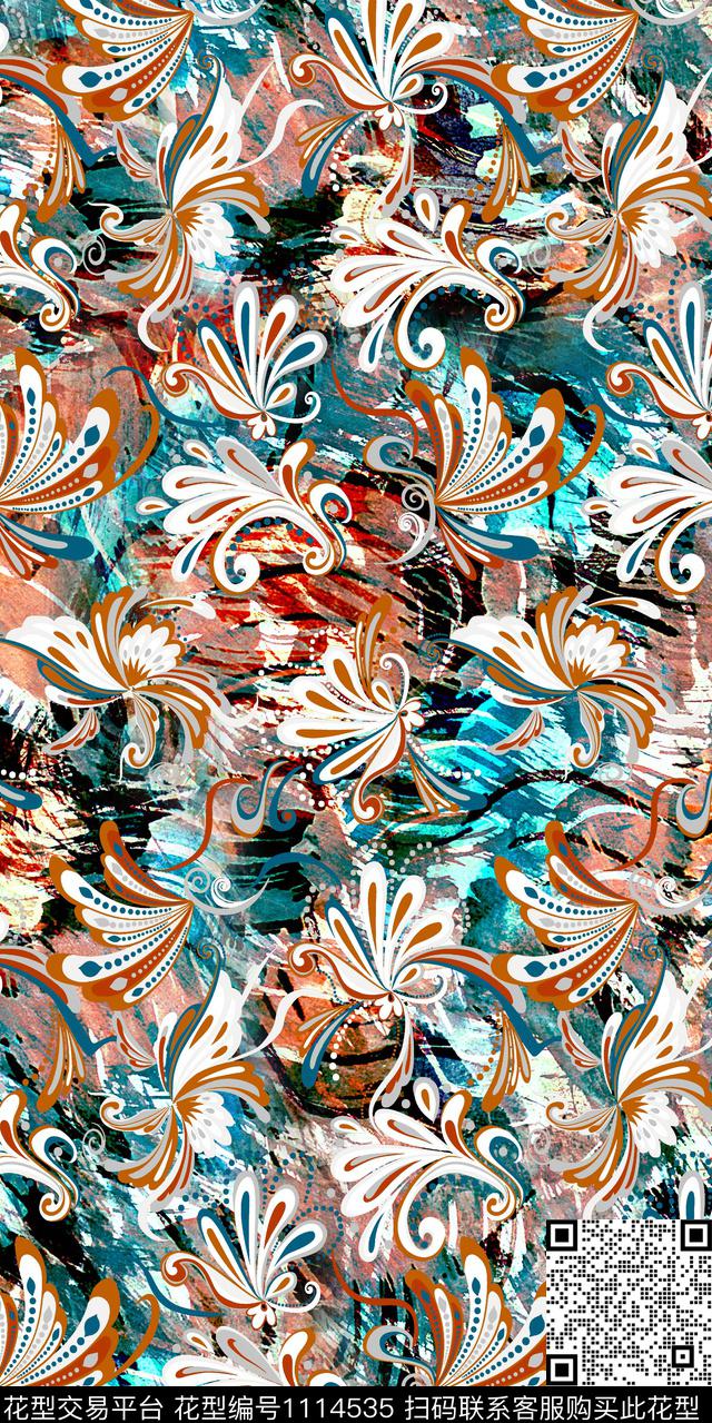 数码华亿平台花卉抽象数码印花华亿平台下载（图片编号: 1114535） - 瓦栏（Walan）