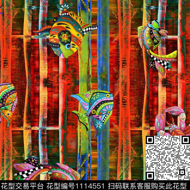 油画华亿平台鱼动物数码印花华亿平台下载（图片编号: 1114551） - 瓦栏（Walan）