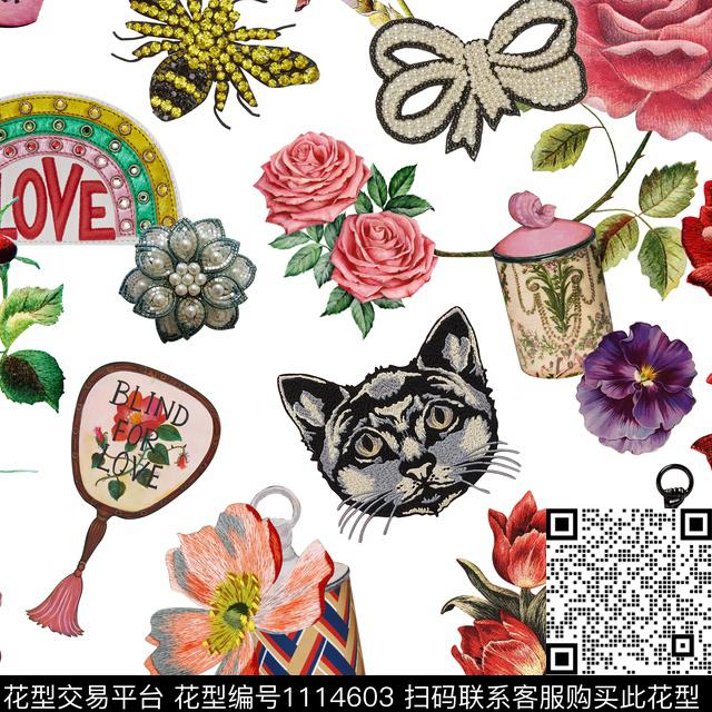 花卉大牌风绣花华亿平台数码印花华亿平台下载（图片编号: 1114603） - 瓦栏（Walan）