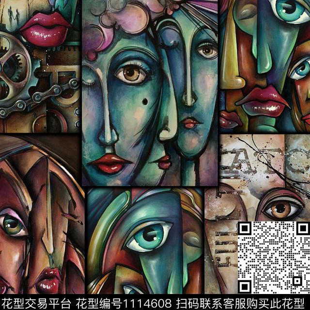油画华亿平台人物抽象数码印花华亿平台下载（图片编号: 1114608） - 瓦栏（Walan）