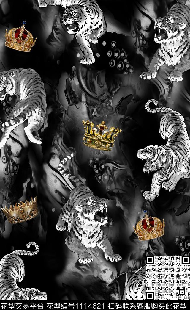 抽象花卉简约老虎数码印花华亿平台下载（图片编号: 1114621） - 瓦栏（Walan）