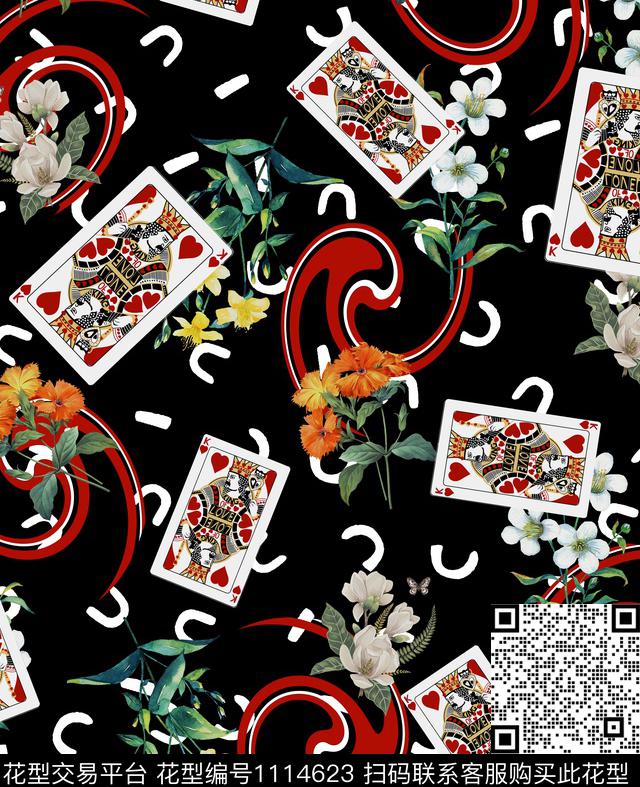 扑克数码华亿平台花卉数码印花华亿平台下载（图片编号: 1114623） - 瓦栏（Walan）