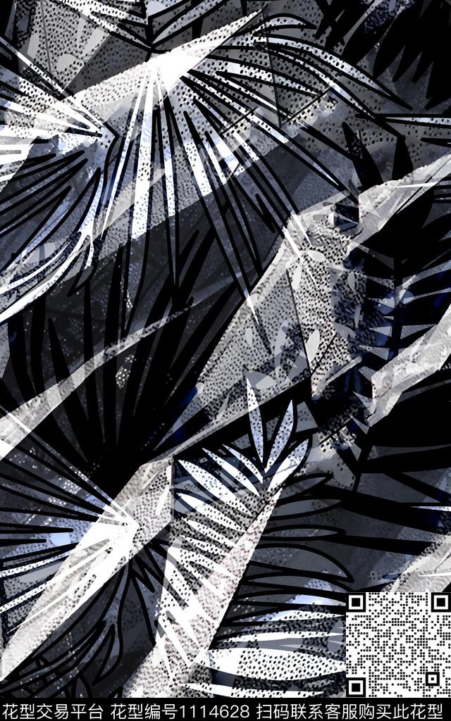 复古花卉黑底花卉数码印花华亿平台下载（图片编号: 1114628） - 瓦栏（Walan）