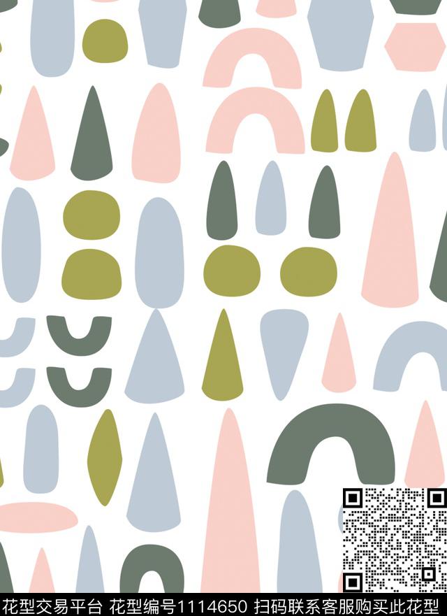 几何纺织品清爽底花卉数码印花华亿平台下载（图片编号: 1114650） - 瓦栏（Walan）