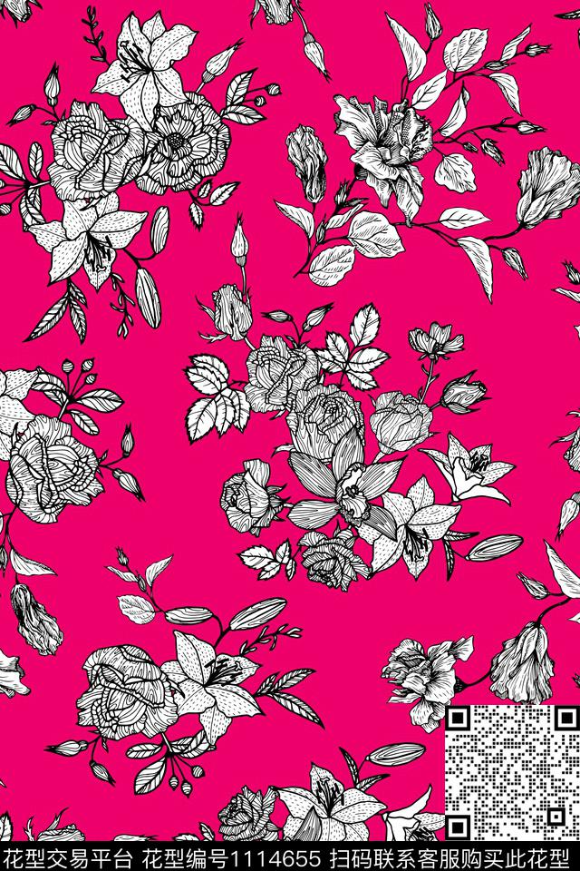 抽象花卉简约花卉传统印花华亿平台下载（图片编号: 1114655） - 瓦栏（Walan）