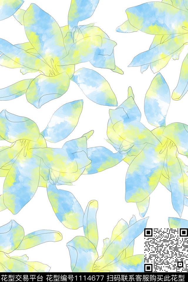 水彩女装花卉数码印花华亿平台下载（图片编号: 1114677） - 瓦栏（Walan）