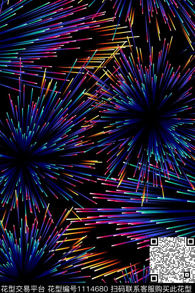 线条七彩放射线烟火数码印花华亿平台下载（图片编号: 1114680） - 瓦栏（Walan）