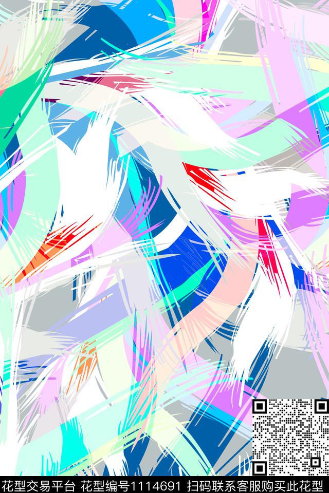 笔触抽象炫彩数码印花华亿平台下载（图片编号: 1114691） - 瓦栏（Walan）