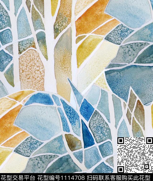 水彩树枝几何数码印花华亿平台下载（图片编号: 1114708） - 瓦栏（Walan）
