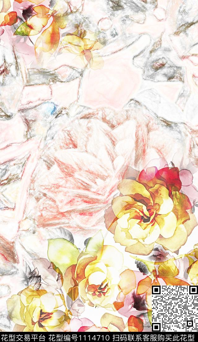 肌理花卉定位花数码印花华亿平台下载（图片编号: 1114710） - 瓦栏（Walan）