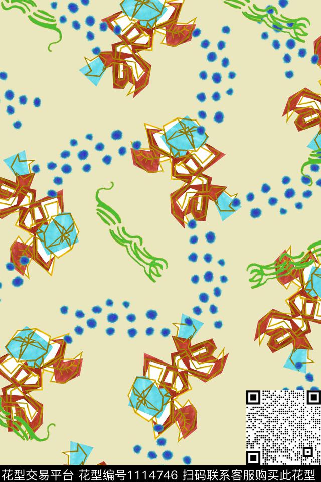 趣味抽象定位花数码印花华亿平台下载（图片编号: 1114746） - 瓦栏（Walan）