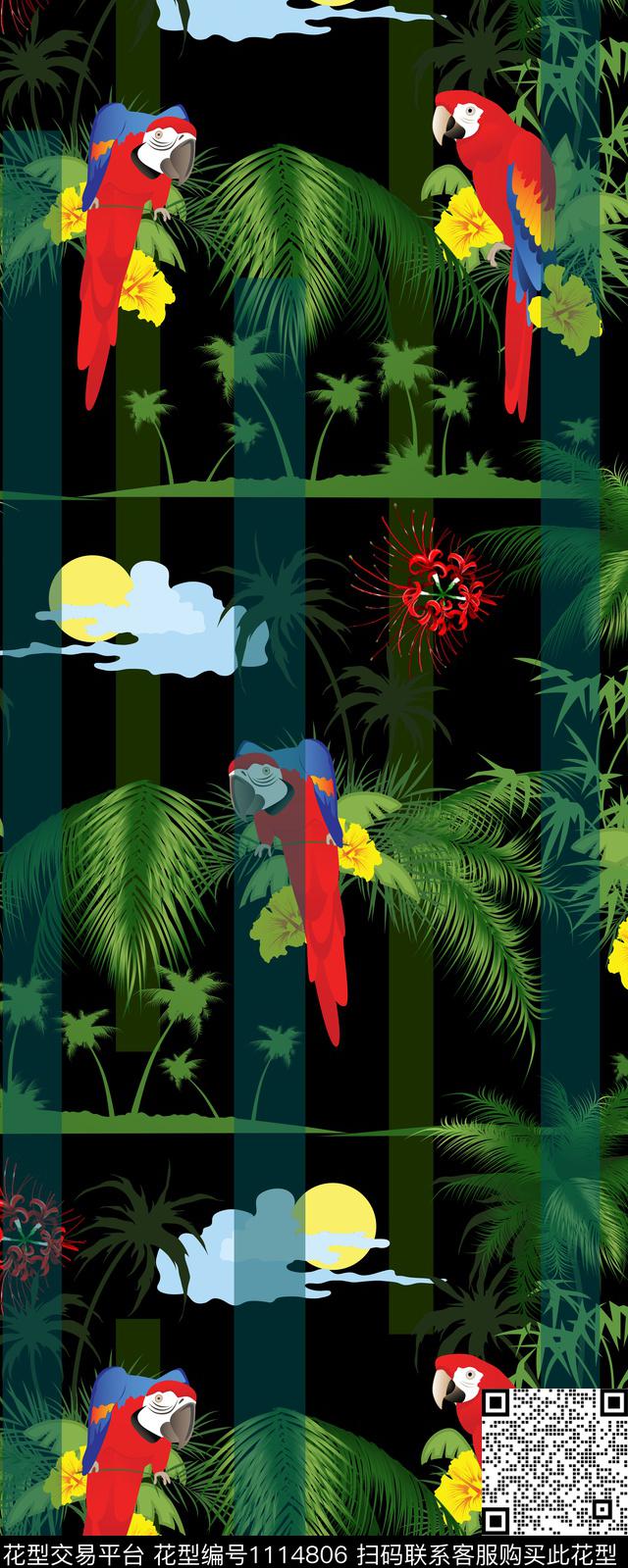 鸟热带华亿平台定位花数码印花华亿平台下载（图片编号: 1114806） - 瓦栏（Walan）