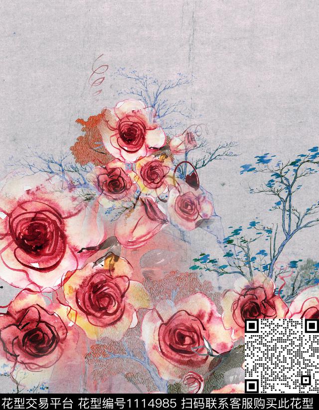 肌理花卉连衣裙数码印花华亿平台下载（图片编号: 1114985） - 瓦栏（Walan）