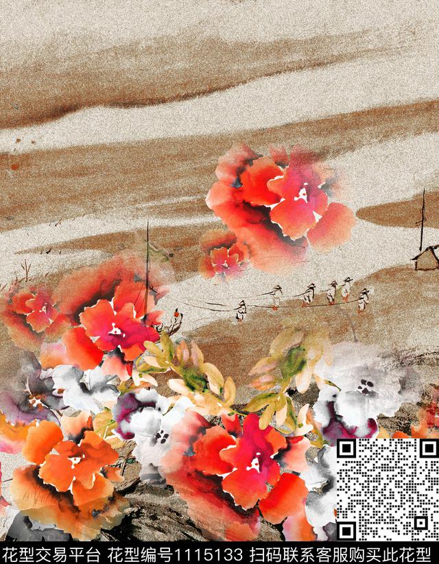 肌理花卉连衣裙数码印花华亿平台下载（图片编号: 1115133） - 瓦栏（Walan）