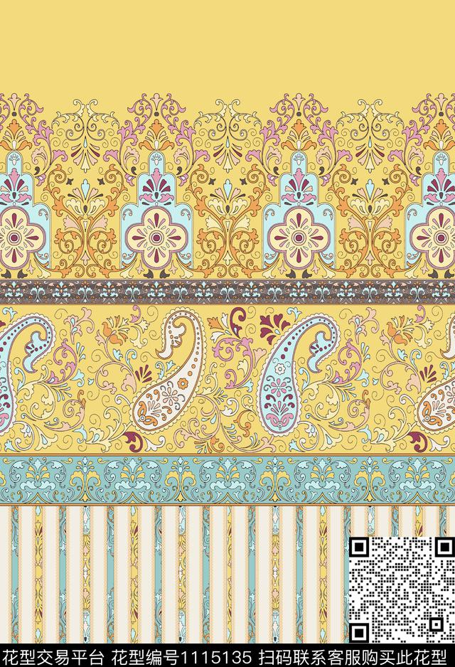 混合拼接佩斯利大牌风数码印花华亿平台下载（图片编号: 1115135） - 瓦栏（Walan）