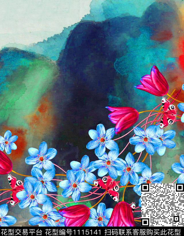 肌理花卉连衣裙数码印花华亿平台下载（图片编号: 1115141） - 瓦栏（Walan）