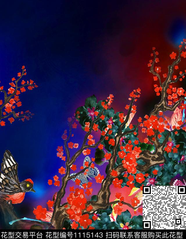 花卉连衣裙水墨风数码印花华亿平台下载（图片编号: 1115143） - 瓦栏（Walan）