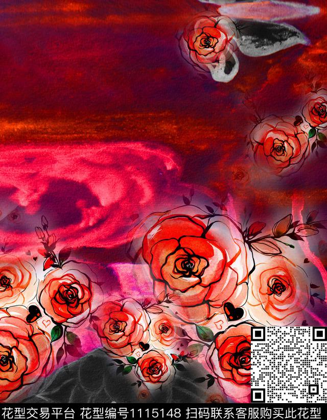 肌理花卉连衣裙数码印花华亿平台下载（图片编号: 1115148） - 瓦栏（Walan）