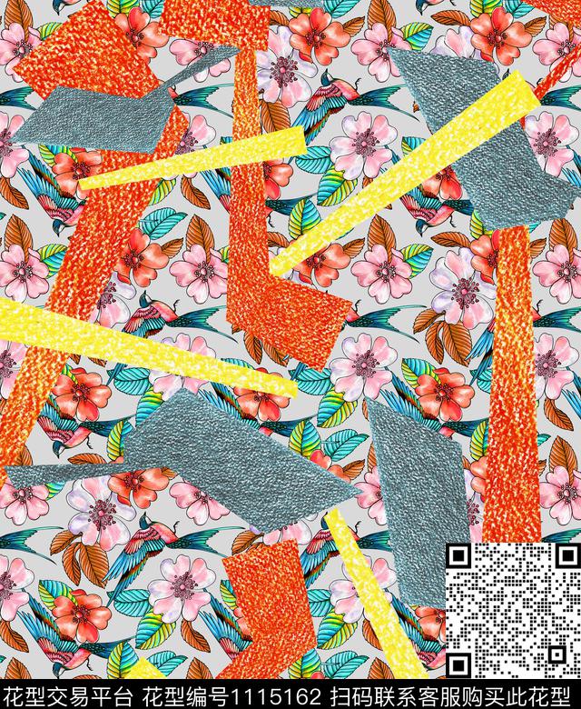 混合拼接花卉几何数码印花华亿平台下载（图片编号: 1115162） - 瓦栏（Walan）