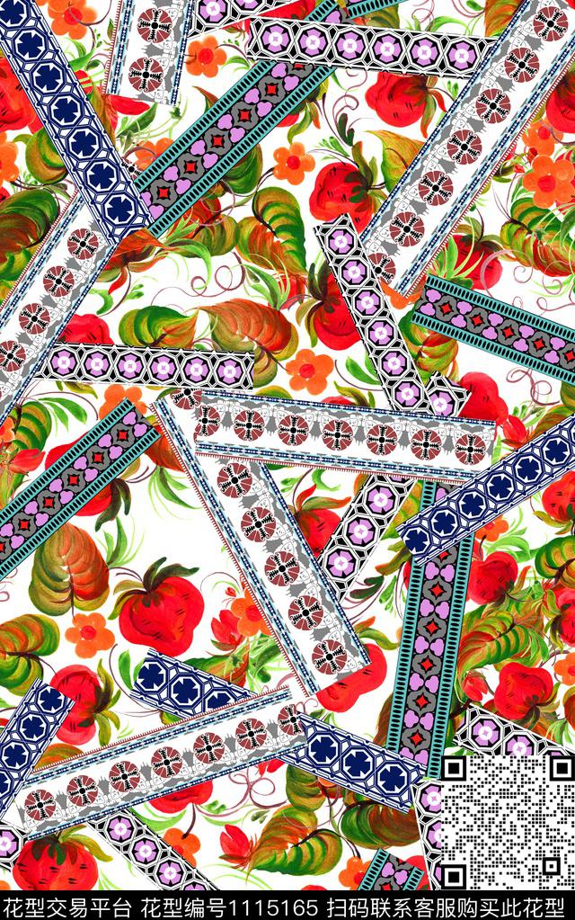 民族风混合拼接花卉数码印花华亿平台下载（图片编号: 1115165） - 瓦栏（Walan）