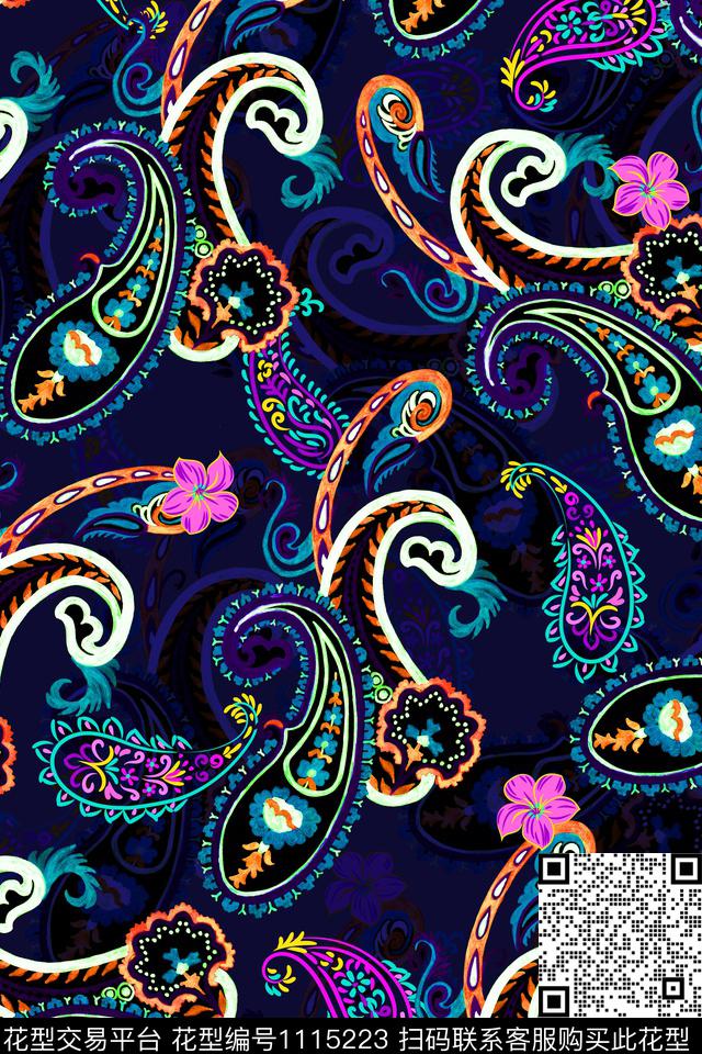 民族风复古佩斯利数码印花华亿平台下载（图片编号: 1115223） - 瓦栏（Walan）