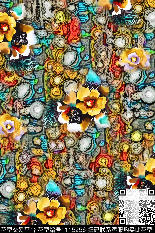 肌理复古抽象数码印花华亿平台下载（图片编号: 1115256） - 瓦栏（Walan）