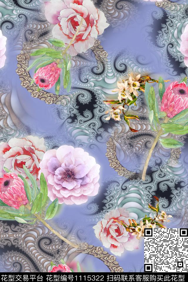 数码华亿平台满版散花花卉数码印花华亿平台下载（图片编号: 1115322） - 瓦栏（Walan）