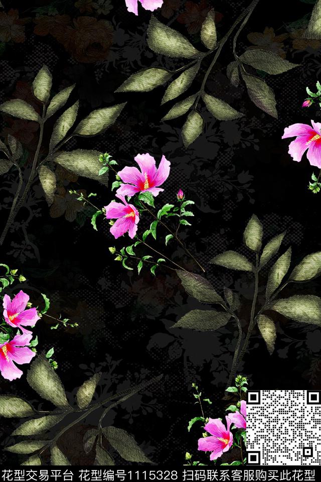 数码华亿平台满版散花花卉数码印花华亿平台下载（图片编号: 1115328） - 瓦栏（Walan）